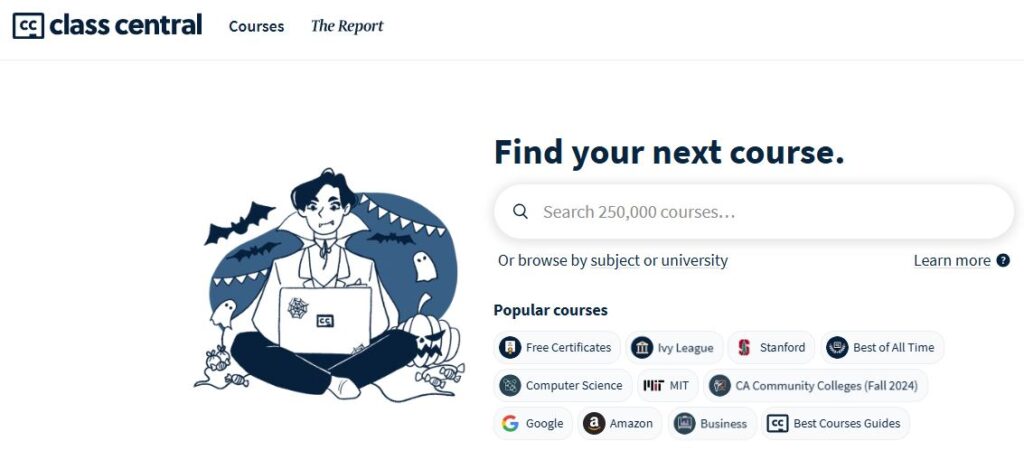 Class Central free courses listings