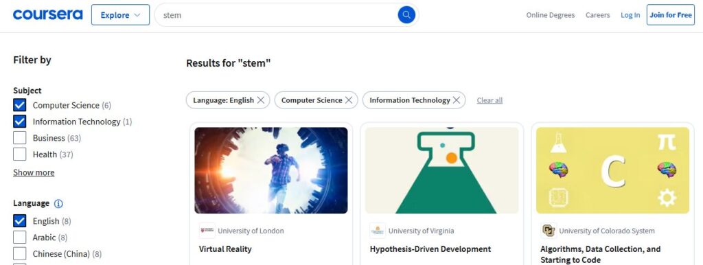 Coursera free STEM courses